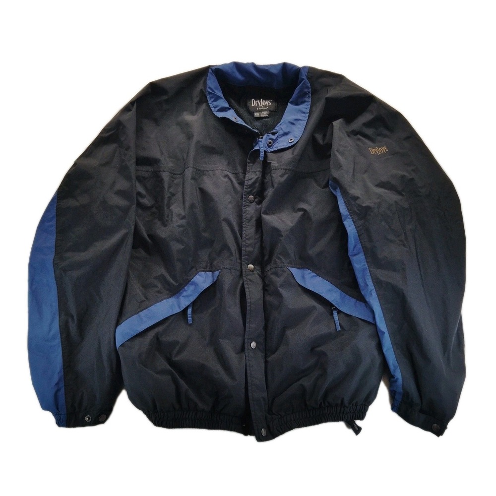FootJoy DryJoy Jacket Mens 2XL Black/Blue Full Zip Windbreaker Rain Golf Coat